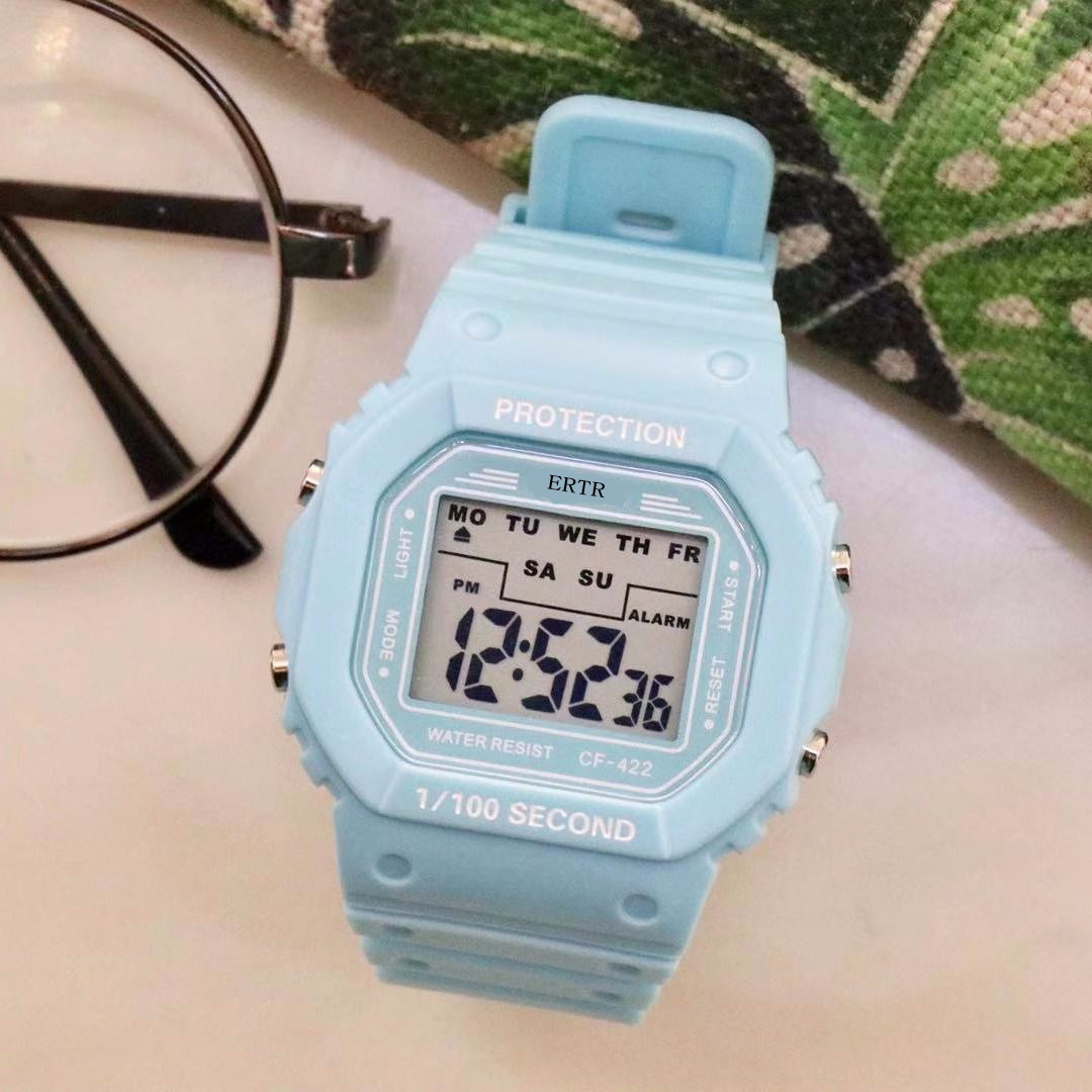 看时间的手表女生高颜值初中生简约防水ins风 克莱因蓝方形电子表