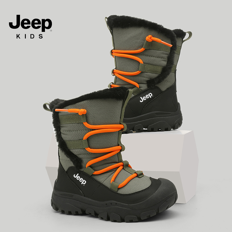 jeep儿童雪地靴东北高筒棉靴加厚