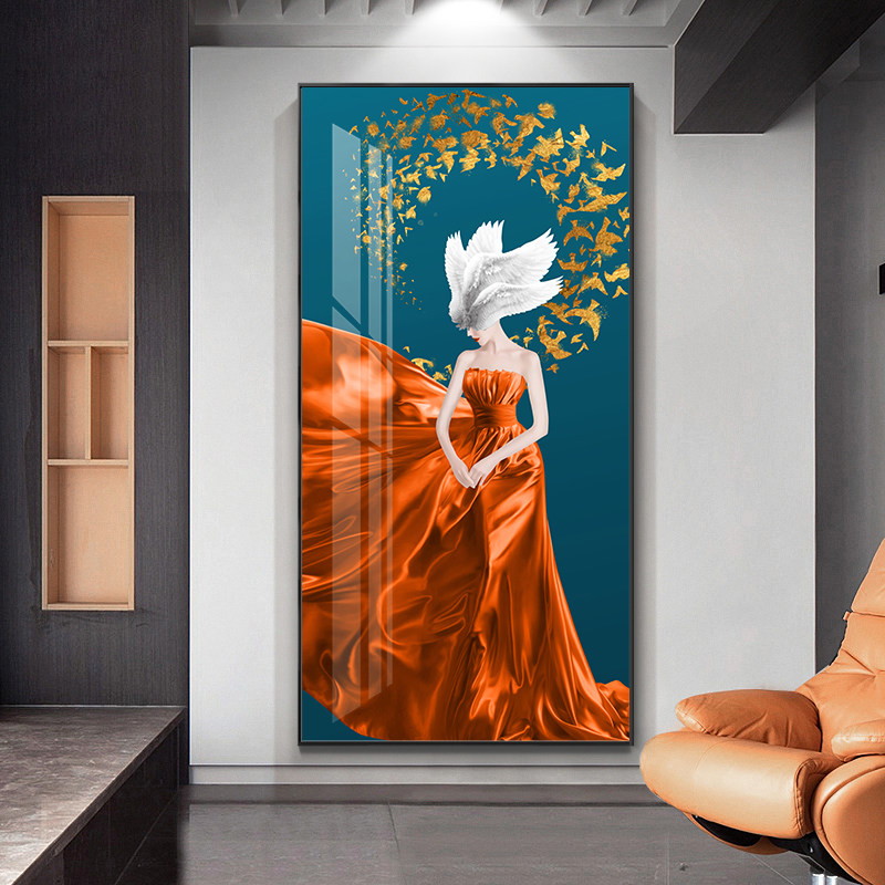 人物入户玄关装饰画进门客厅走廊过道挂画现代简约竖版玄幻墙壁画