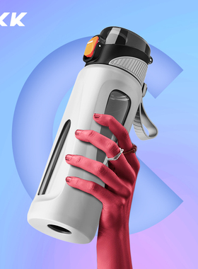 TKK运动玻璃水杯户外可携式健身女男大容量水壶孕妇防摔吸管式杯