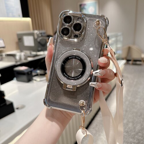 适用iPhone闪粉支架斜挎挂绳