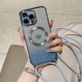 带挂绳小众 2023女款 15可斜挎磁吸17适用iPhone14手机壳16 苹果13promax爱心闪粉电镀12全包ip11十三新款