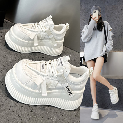 纯色厚底老爹鞋女2025新款春季休闲百搭时尚潮流个性小个子松糕鞋