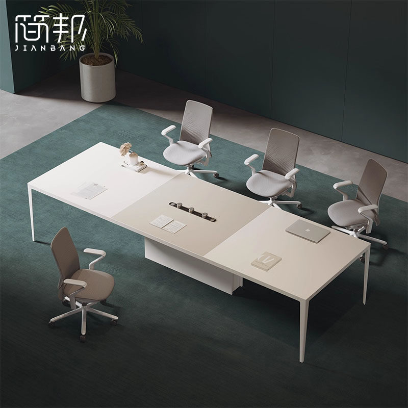 会议桌椅组合简约现代创意接待大小型长方形会议室白色开会桌子