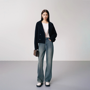 百搭长裤 微茧型窄阔腿收胯显瘦 柔韧垂顺 水洗精梳棉加绒牛仔裤