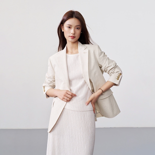 正统平驳领亚麻西装 高定工艺半里衬 门襟马尾衬 宣纸感肌理外套