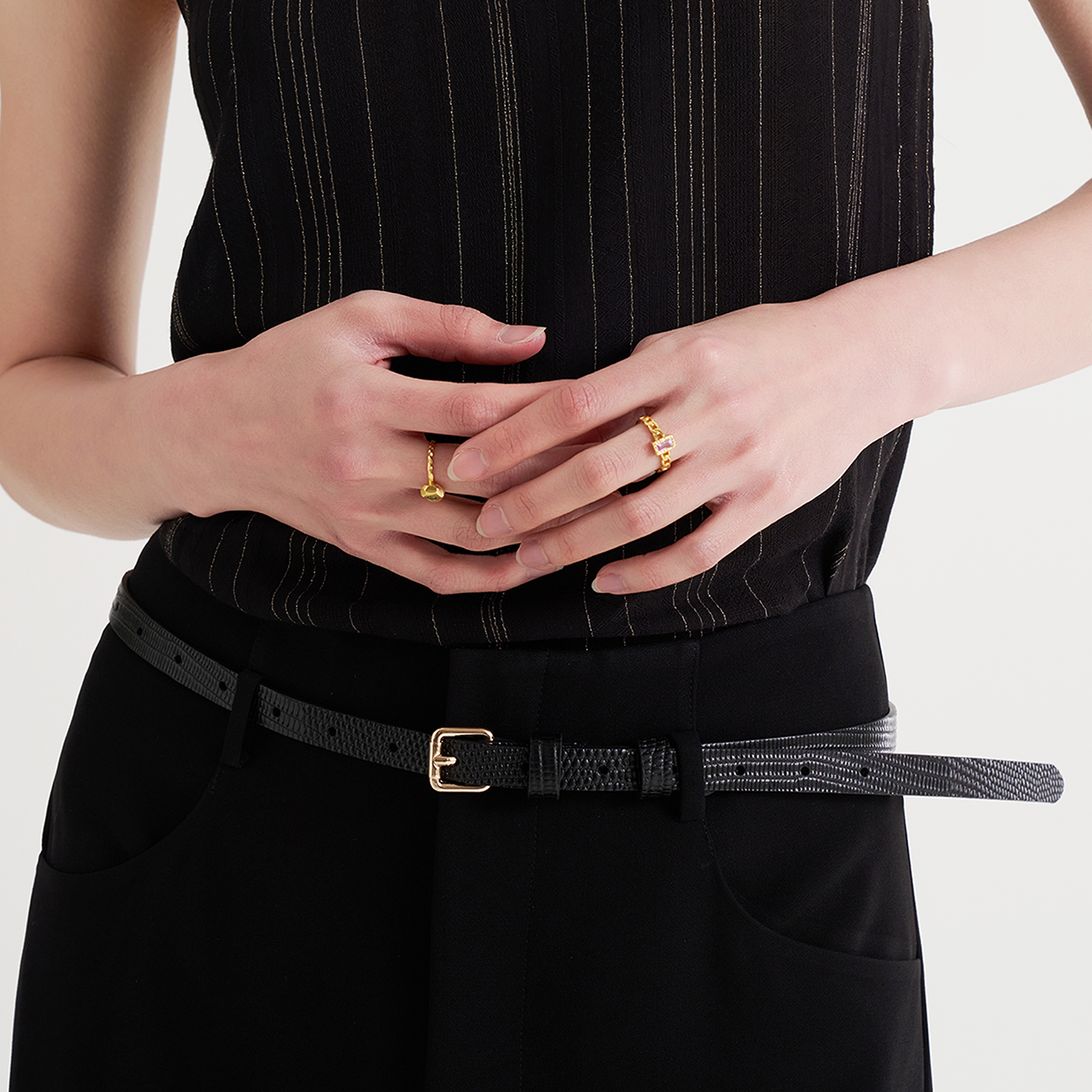 偶得头层牛皮蜥蜴纹理皮带小方扣