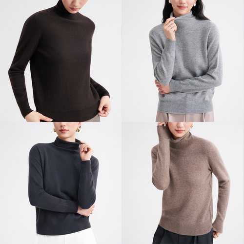 100%羊绒自然卷边高领衫