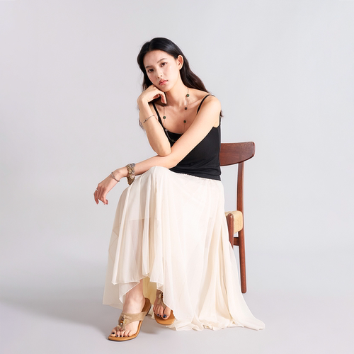 垂坠飘逸不规则A字半裙 立裁16片裁片 舒适松紧腰 氛围感2色纱裙