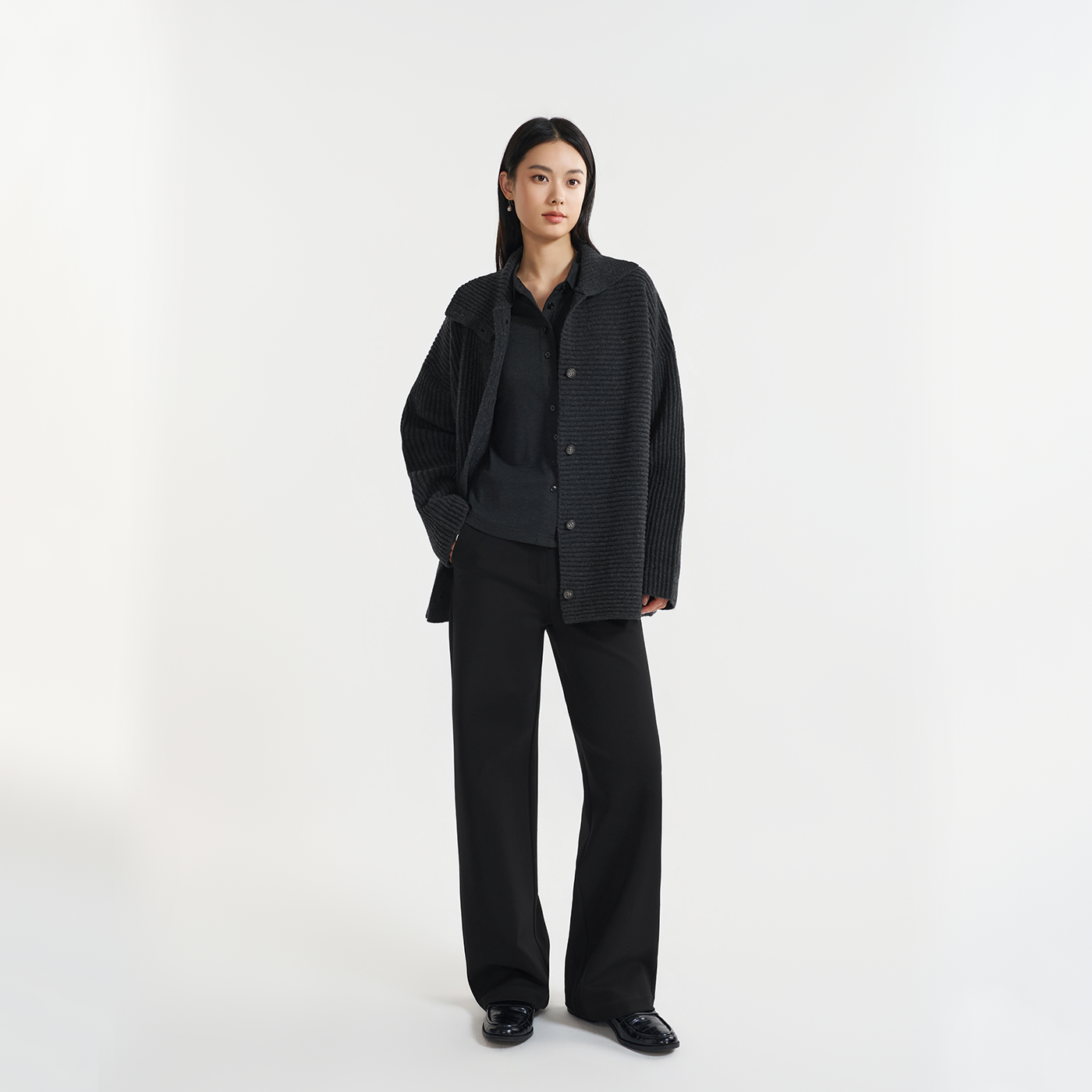 绵羊毛弹力罗马布宽松直筒裤