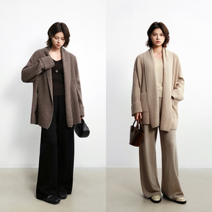 优雅外套披肩风格 肌理感松弛 扬子纱 100%绵羊毛瀑布领针织开衫