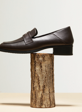 偶得·NAPPA头层牛皮乐福鞋 全粒面复古小方头 舒适可踩跟单鞋