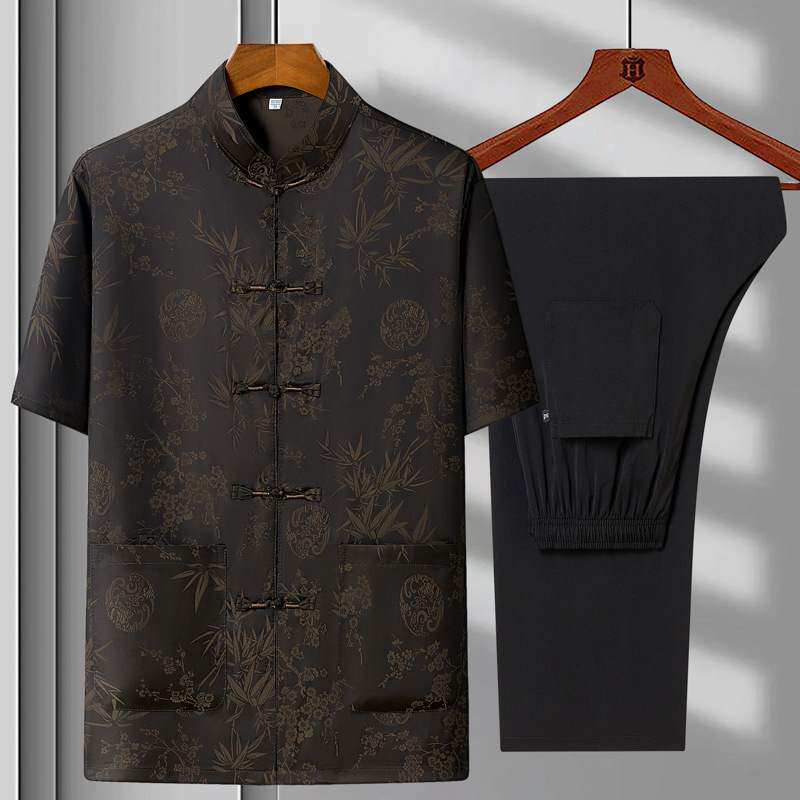 唐装男春夏装外套中国风爷爷冰丝薄款中老年汉服老人衣服爸爸套装