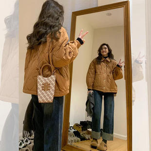 今年流行焦糖色菱格棉服女冬季新款爆款感超好看棉衣外套