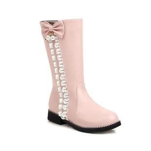 蝴蝶结平跟中筒女靴子大童女靴学生亲子鞋小码-