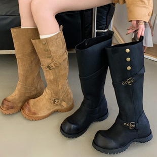 2025秋冬新款 气质两穿堆堆靴子女百搭内复古西部靴中筒瘦瘦靴