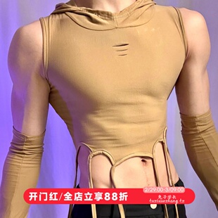 末日沙丘辣弟无性别废土风机能风穿搭复古风镂空套头连帽背心手袖