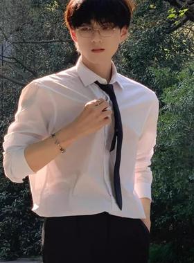 白色衬衫男长袖痞帅男模NPC正装控西装领带英伦禁欲系酒吧少年感