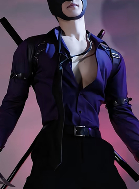 cos蝙蝠侠男士紫色衬衫男模特主播穿搭长袖衬衫男士抗皱免烫正装