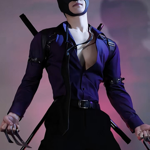 cos蝙蝠侠男士紫色衬衫男模特主播穿搭长袖衬衫男士抗皱免烫正装