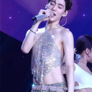PP同款吊带设计感挂脖上衣金属水钻闪亮小背心音乐节酒吧吊带男