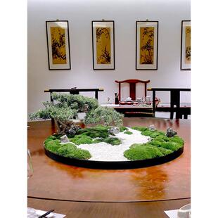 高档餐桌上的装饰品景观摆件酒店餐厅圆形台面摆花转盘造景仿真花