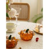 覆古玻璃南瓜小碗与盖子储存罐储存甜点餐碗微波洗碗机水果碗