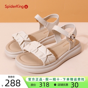 蜘蛛王女鞋2024夏季真皮厚底一字带沙滩凉鞋时尚外穿舒适罗马凉鞋