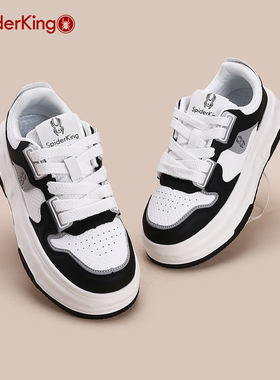 蜘蛛王女鞋2024秋季休闲黑白熊猫板鞋小众女款厚底增高透气运动鞋