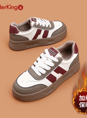 蜘蛛王女鞋2024冬季新款复古加绒保暖休闲鞋厚底真皮潮流百搭板鞋