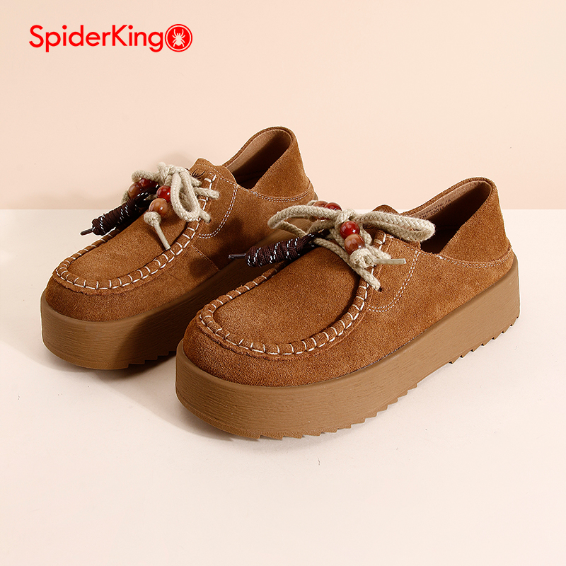 蜘蛛王女鞋2025秋季新款真皮厚底