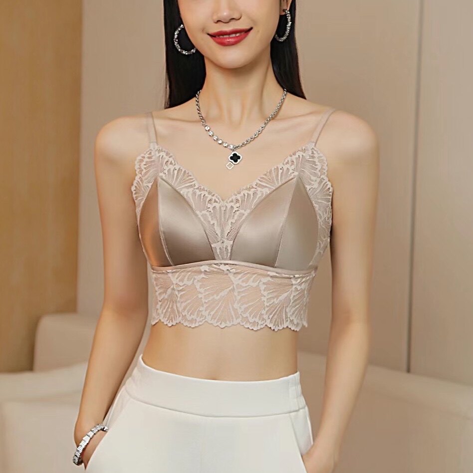 蕾丝无钢圈美背带胸垫内衣背心
