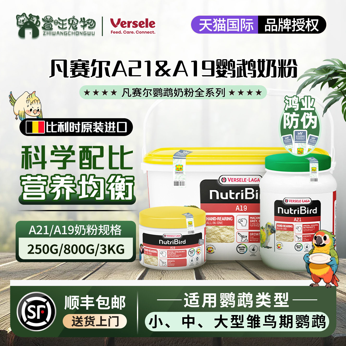 【官方授权】凡赛尔A19鸟粮A21高能量蛋白奶粉小中大型鹦鹉鸟粮