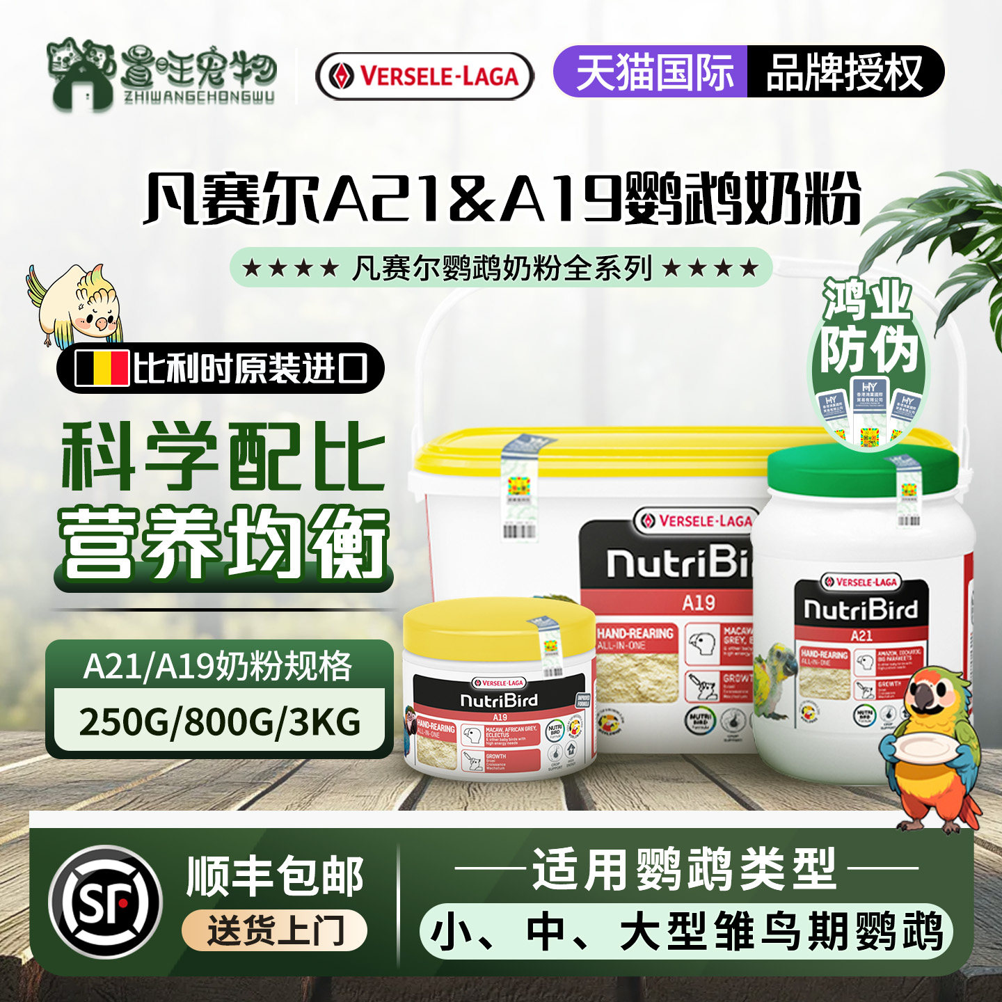 【官方授权】凡赛尔A19鸟粮A21高能量蛋白奶粉小中大型鹦鹉鸟粮