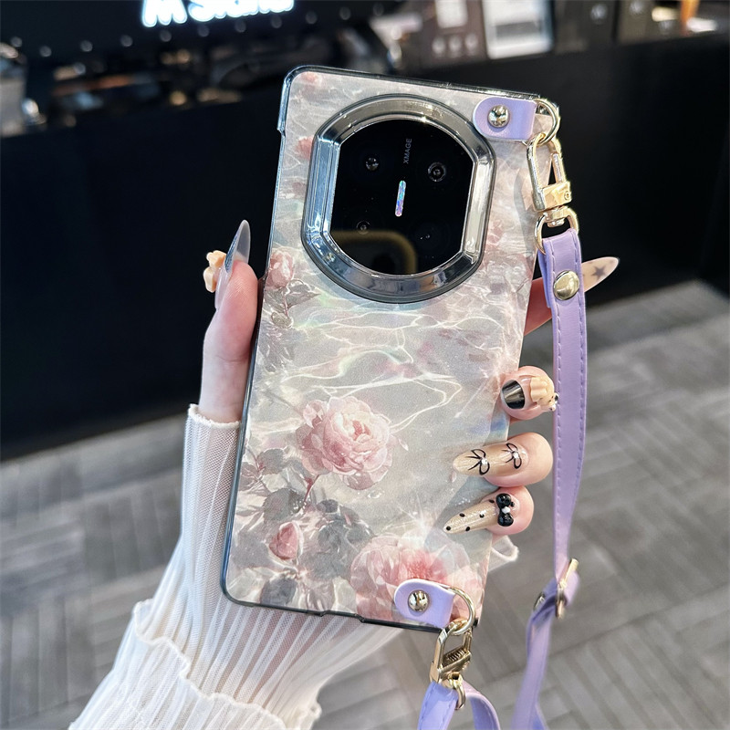 双中轴磁吸油画玫瑰花折叠手机壳