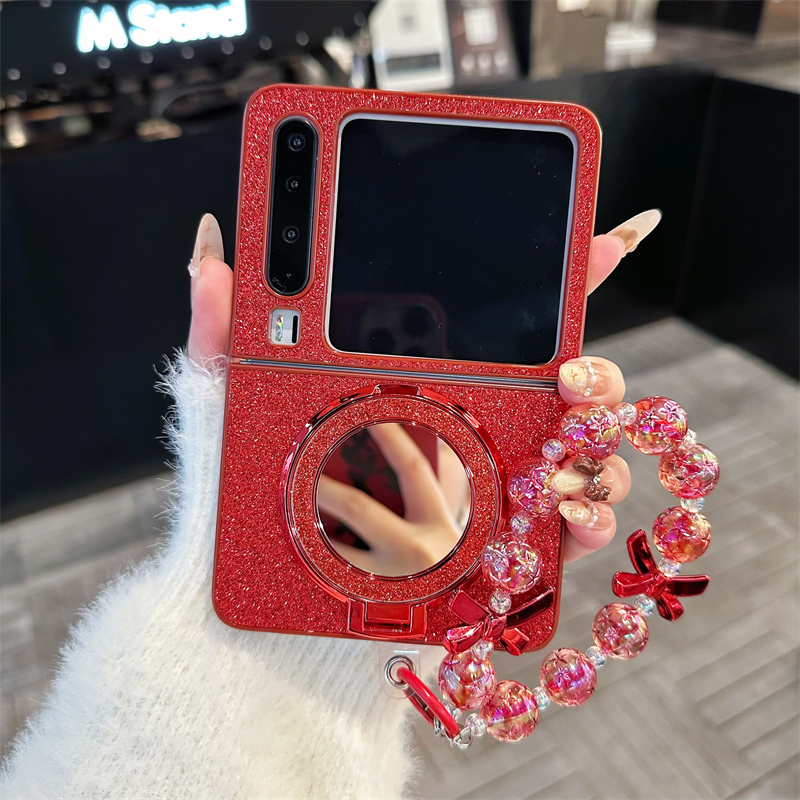 中国风喜庆闪粉支架折叠手机壳