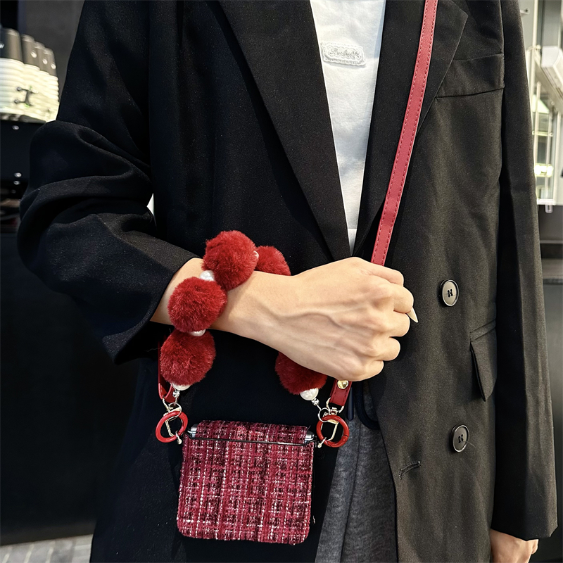 全包中轴奢华皮纹折叠手机壳斜挎