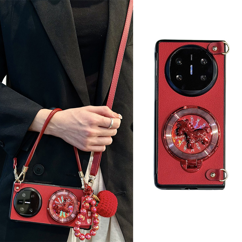 新年红马支架折叠手机壳平安喜乐