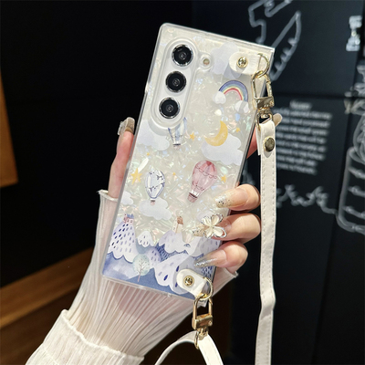 贝壳纹翻盖折叠保护套斜挎挂绳