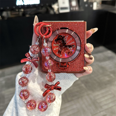 闪粉马支架折叠手机壳斜挎挂绳