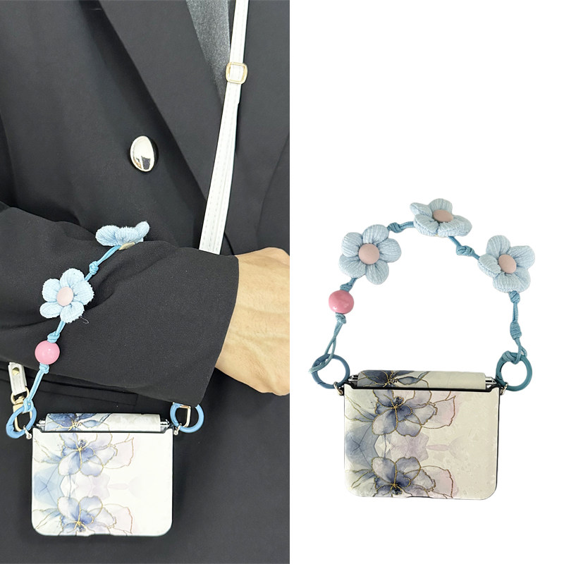 油画花朵全包中轴折叠手机壳斜挎