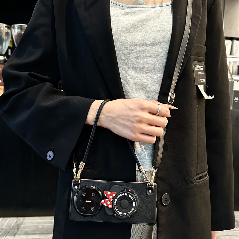 悦皇磁吸蝴蝶结相机支架适用于华为matex7折叠手机壳matex6无线充电皮纹保护套matex5斜挎手提绳卡通x3新年红