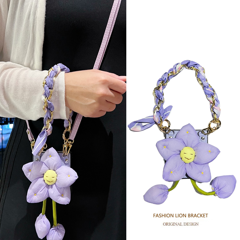 悦皇秋冬羽绒花适用于vivoxflip手机壳斜挎挂绳vivo小折叠屏保护套XFlip全包防摔丝巾手提超薄皮外壳flip翻盖