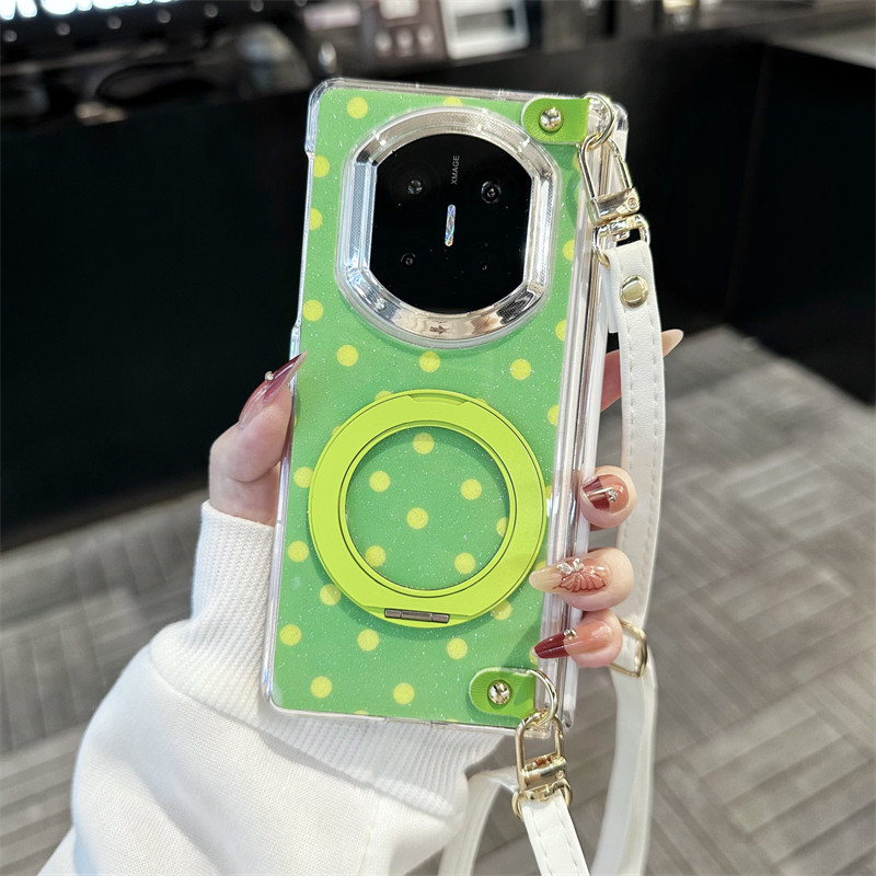 波点旋转支架折叠手机壳全包中轴