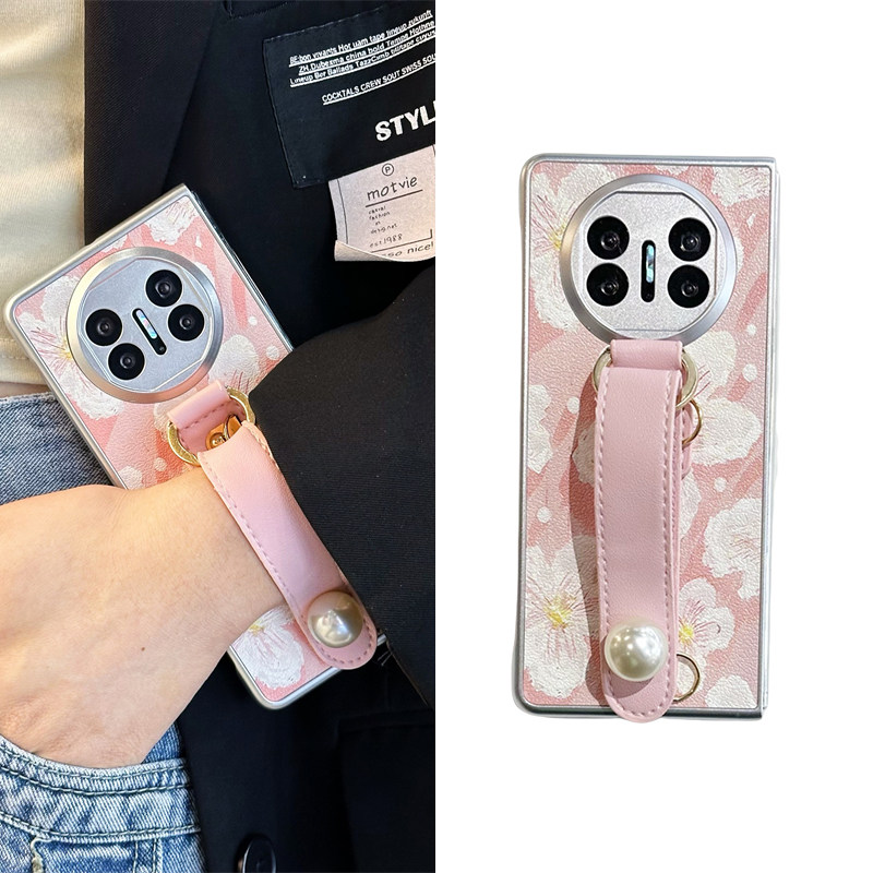 油画花折叠手机壳斜挎挂绳