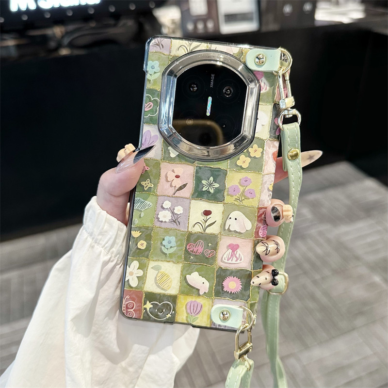 悦皇适用于华为MateX7折叠手机壳全包中轴磁吸matex6油画宫格动物花草翻盖保护套matex5斜挎挂绳手提花朵链x7