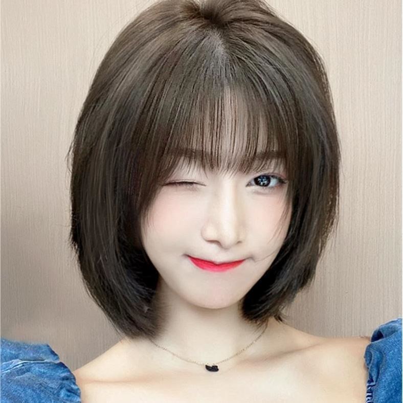 假发中短发女蓬松锁骨发真发全真人发自然圆脸波波头短层次卷发款