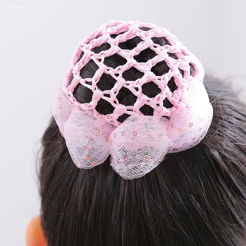 儿童丸子头发网头饰小女孩芭蕾舞蹈盘发网套公主气质飘仙彩色头花