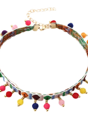 毛毛球锁骨链小众波西米