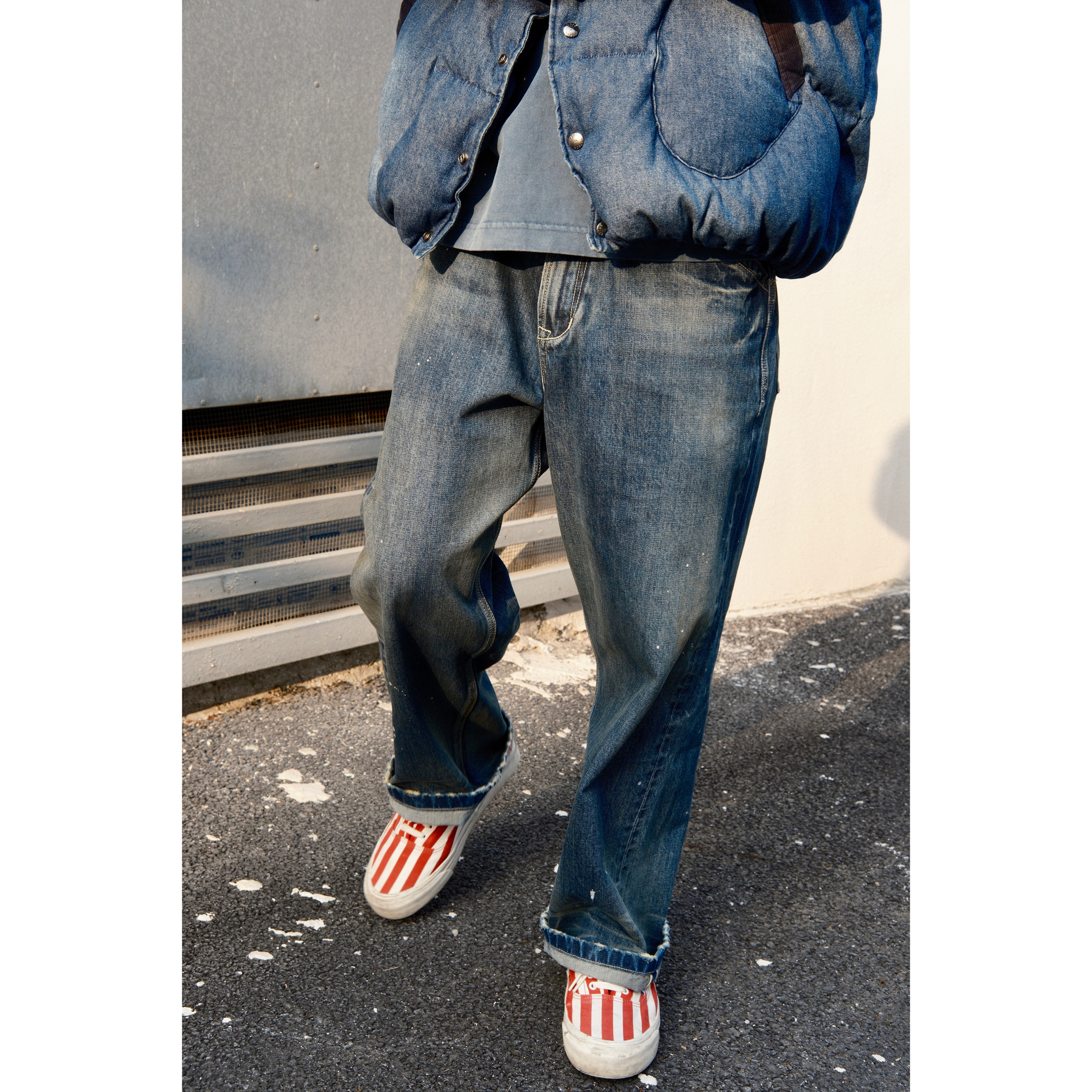 17205｜n.84「nevada denim pants」赤耳泼墨破坏宽松直筒牛仔裤